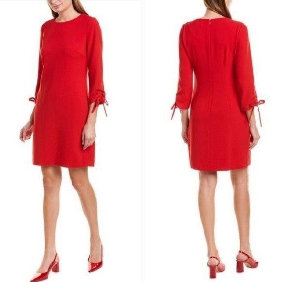 NWT Karl Lagerfeld Paris Womens Tie Sleeve Sheath Crepe Mini Red Dress Size 6 - Picture 1 of 8